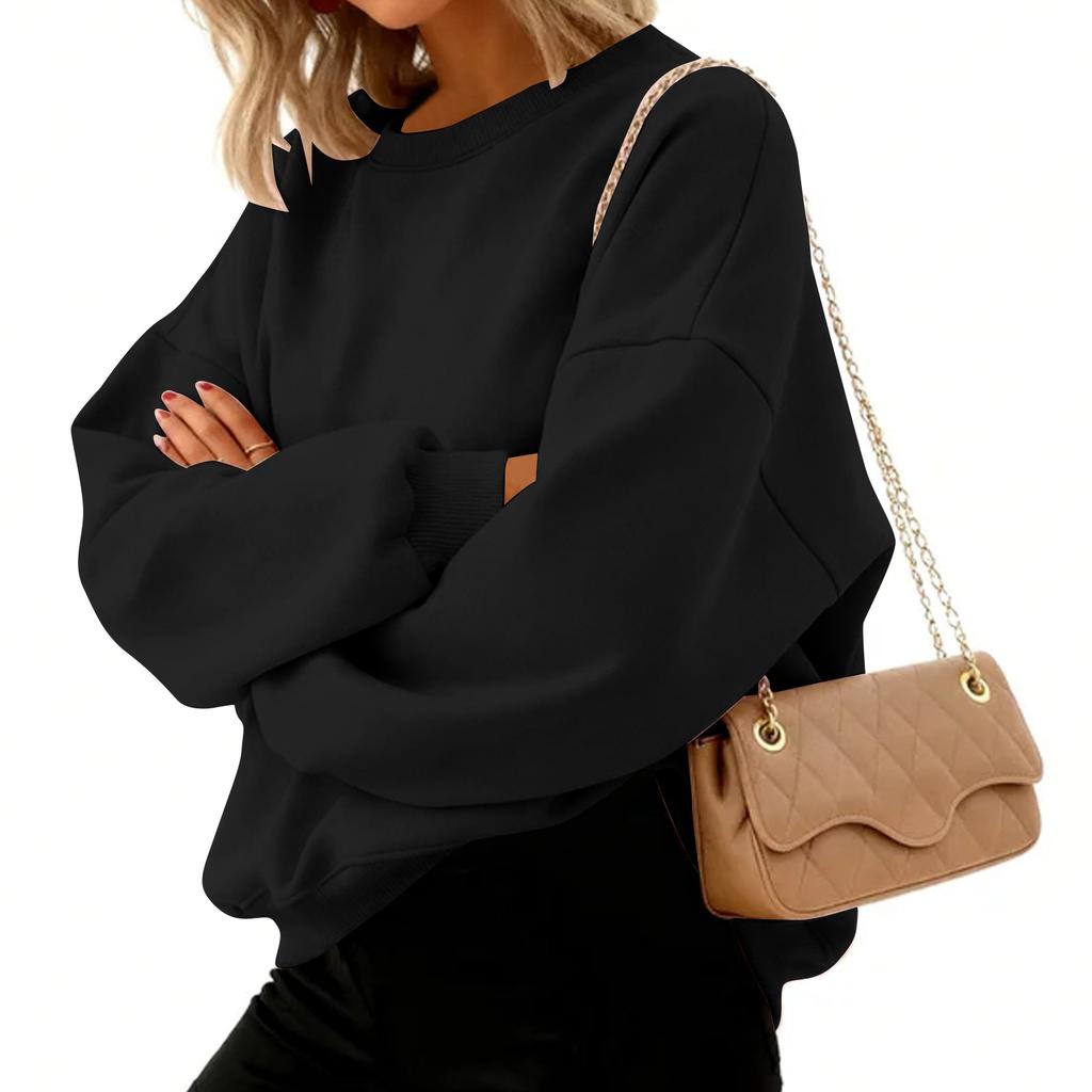Women's Fashion Long Sleeve Solid Color Round Neck Loose Pullover Sweater Top
