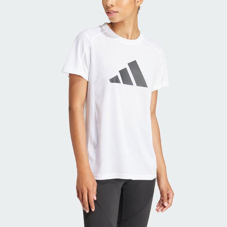 Adidas Essential Large Logo Print Crew Neck Sports T-Shirt Women Tops White IT0545