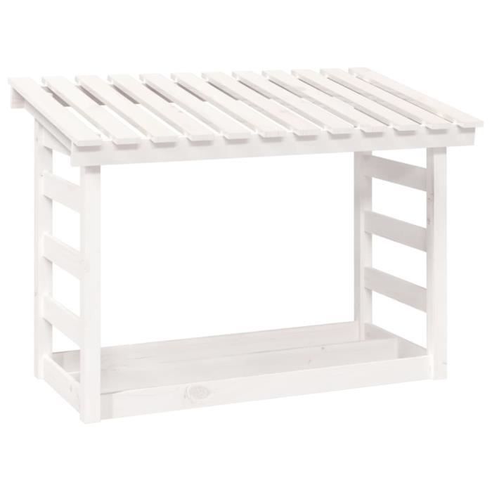 822443 vidaXL Support pour bois de chauffage Blanc 108x64,5x78 cm Bois de pin