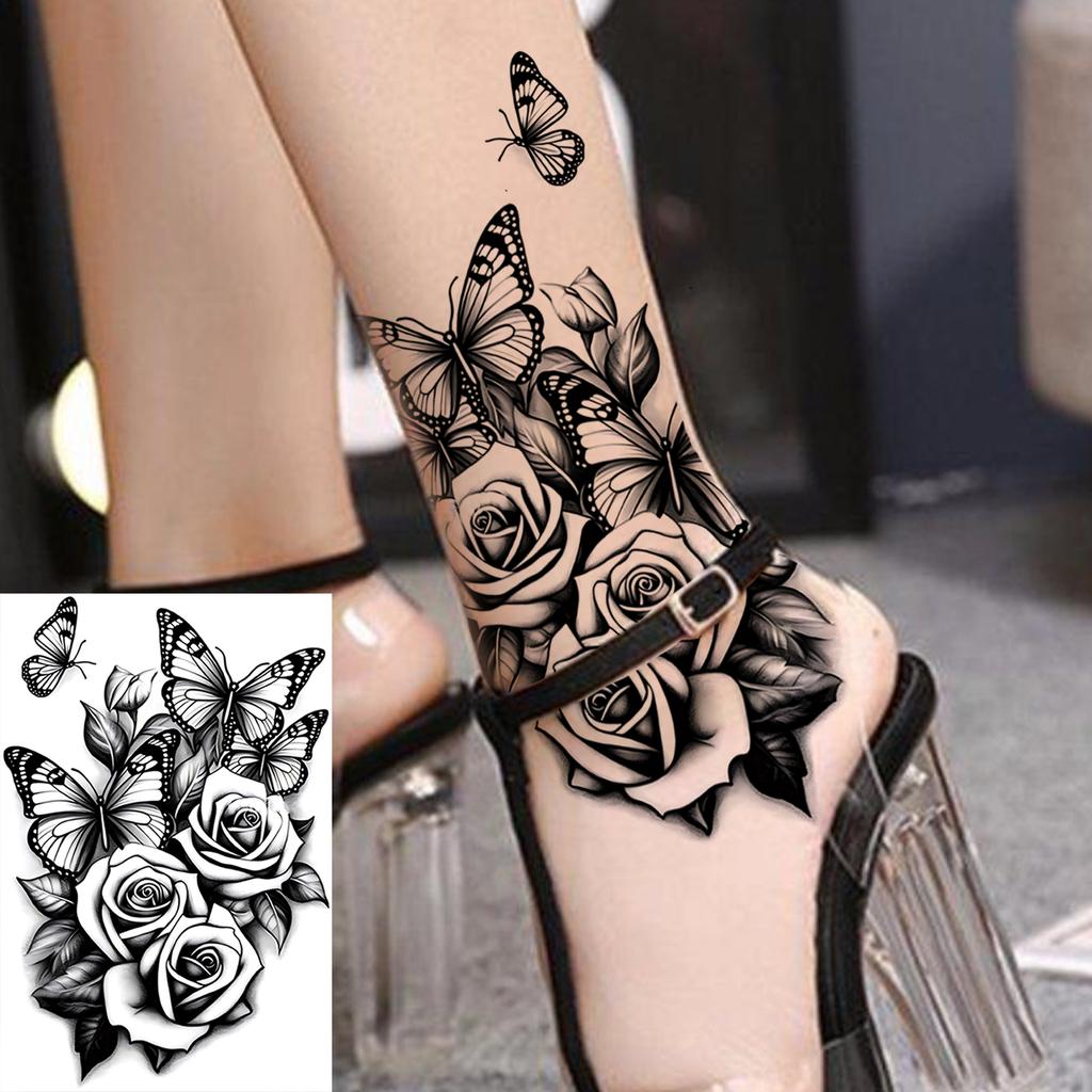 1 Sheet Ship Anchor Crescent Totem Rose Temporary Tattoos For Adult Hands Neck, Fake Tattoo Sticker Long Lasting Realistic Tatoo