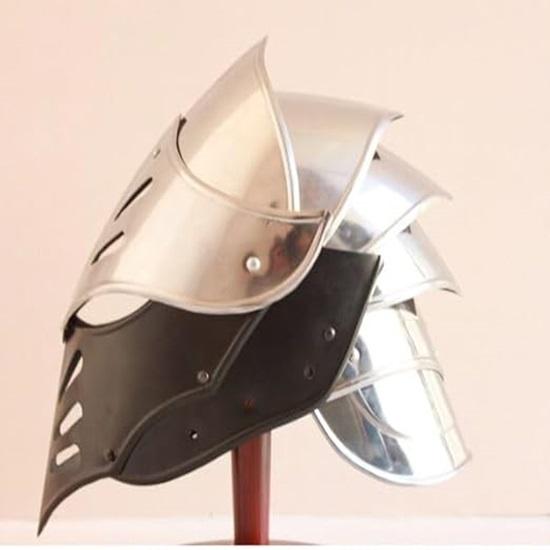 Medieval Gothic Helmet LARP Armour Wearable Helmet Silver Finish Full Face Silver Helmet With Stand