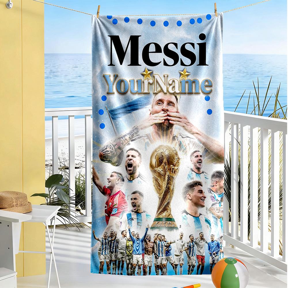 Messi Personalized Name Beach Towel Soft Durable Quick-Dry Suitable for Swimming Gym Camping Yoga Vacation