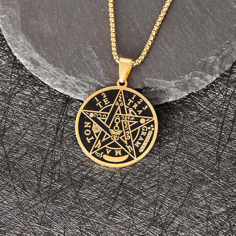 European and American pentagram Solomon seal Kabbalah amulet stainless steel hanging item men's titanium steel necklace jewelry