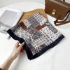 Old money style printed silk scarf retro brown scarf neck square scarf fashionable versatile herringbone pattern cotton and linen silk scarf