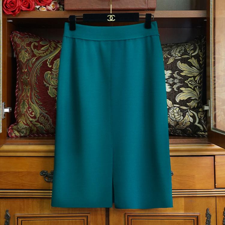 

In-Stock Women s Midi Skirt - Comfortable, Slimming, High Waist, Elastic, Hip-Hugging, Double Pockets, Straight Cut Hem Large синій