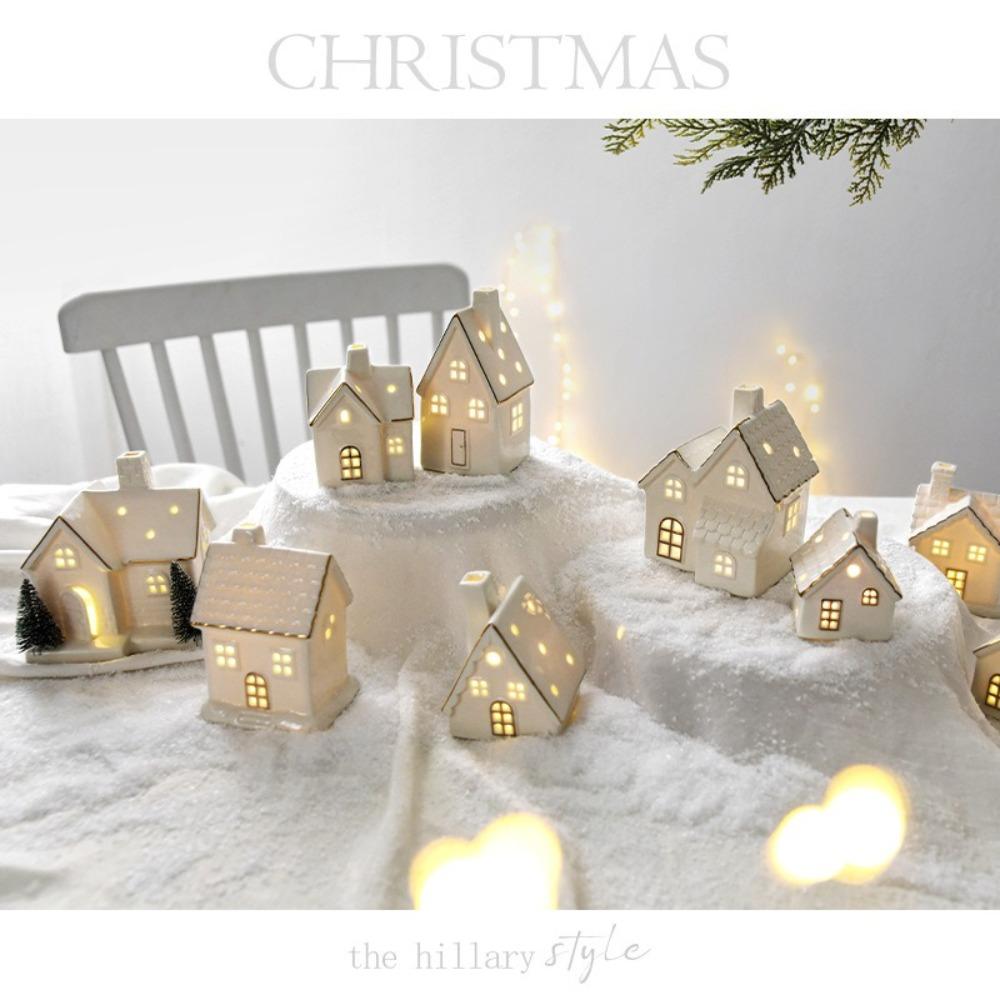 Ceramic Christmas Village Houses White House Figurines New Porcelain Village House Winter Decor