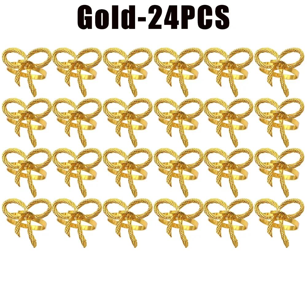 Shiny Metal Bow Napkin Ring Holder Elegant Table Setting Alloy Decor Reusable for Wedding Banquet Dinner Parties