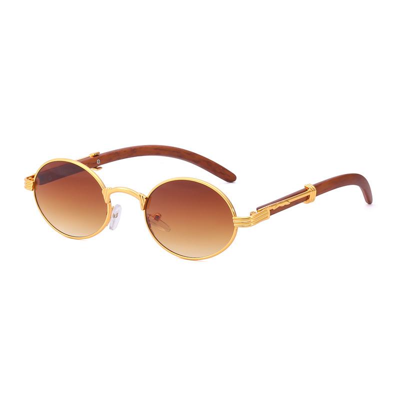 Retro Small Frame Glasses Women'S Imitation Wood Grain Oval Frame Sunglasses Men'S Trend Anti-High Beam Sunglasses