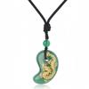Green Agate Dragon Carving Lucky Charm Magatama Necklace [Koai] (Unisex)