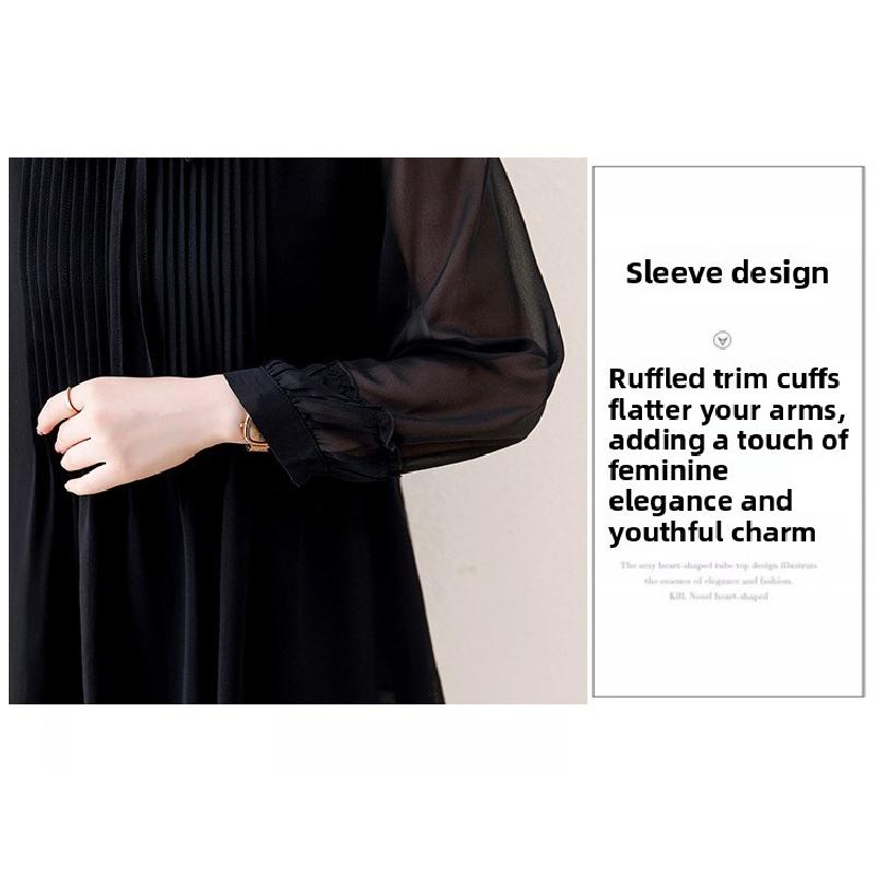 2026 Spring and Autumn New Large Size Tummy-Covering Slimming Top with Stylish Design, Chiffon Long-Sleeve Women's Top