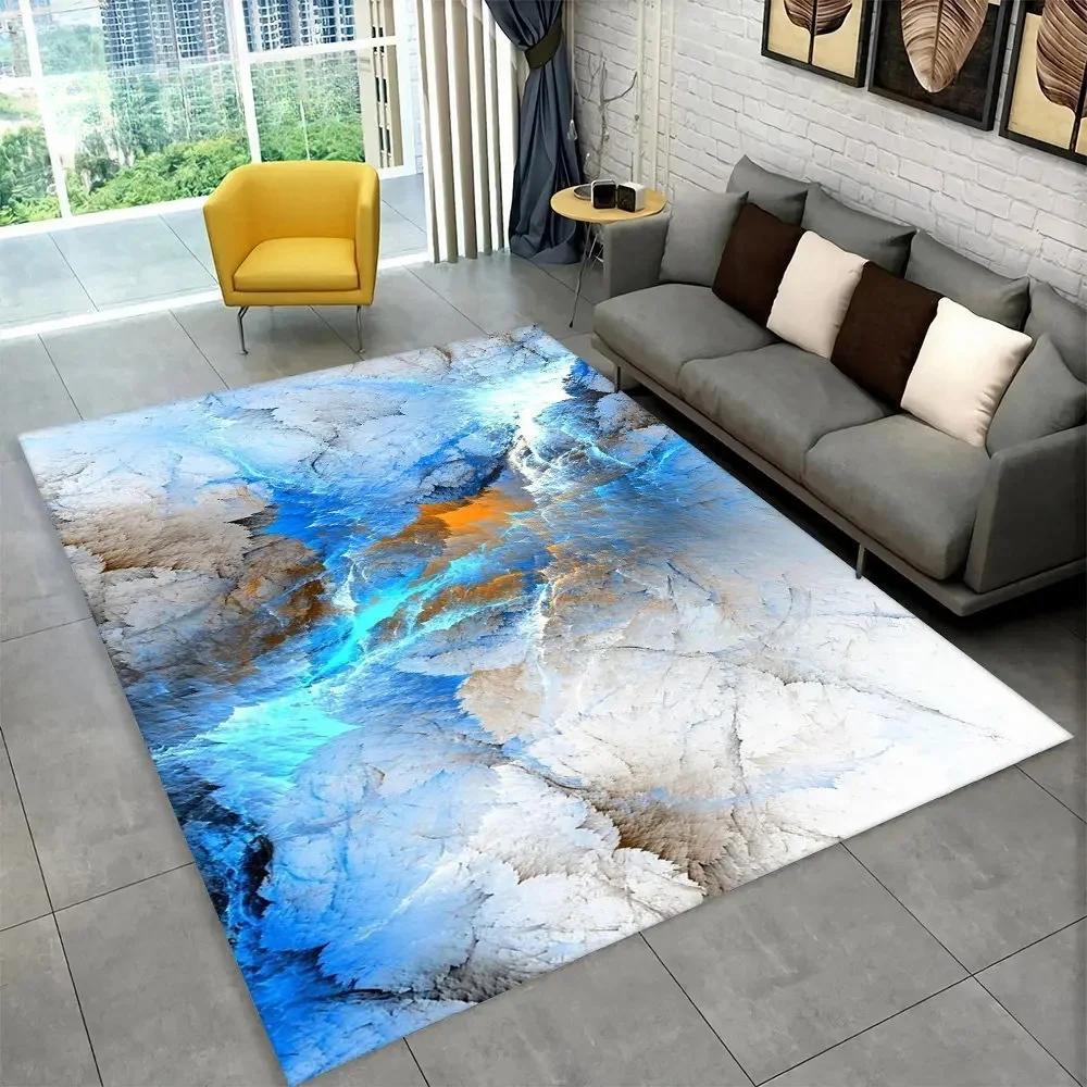 Sophisticated Nordic Blue and Gold Marble Floor Mat Geometric Carpet for Living Room or Bedroom Non-Slip Rug for Sofa Doormat