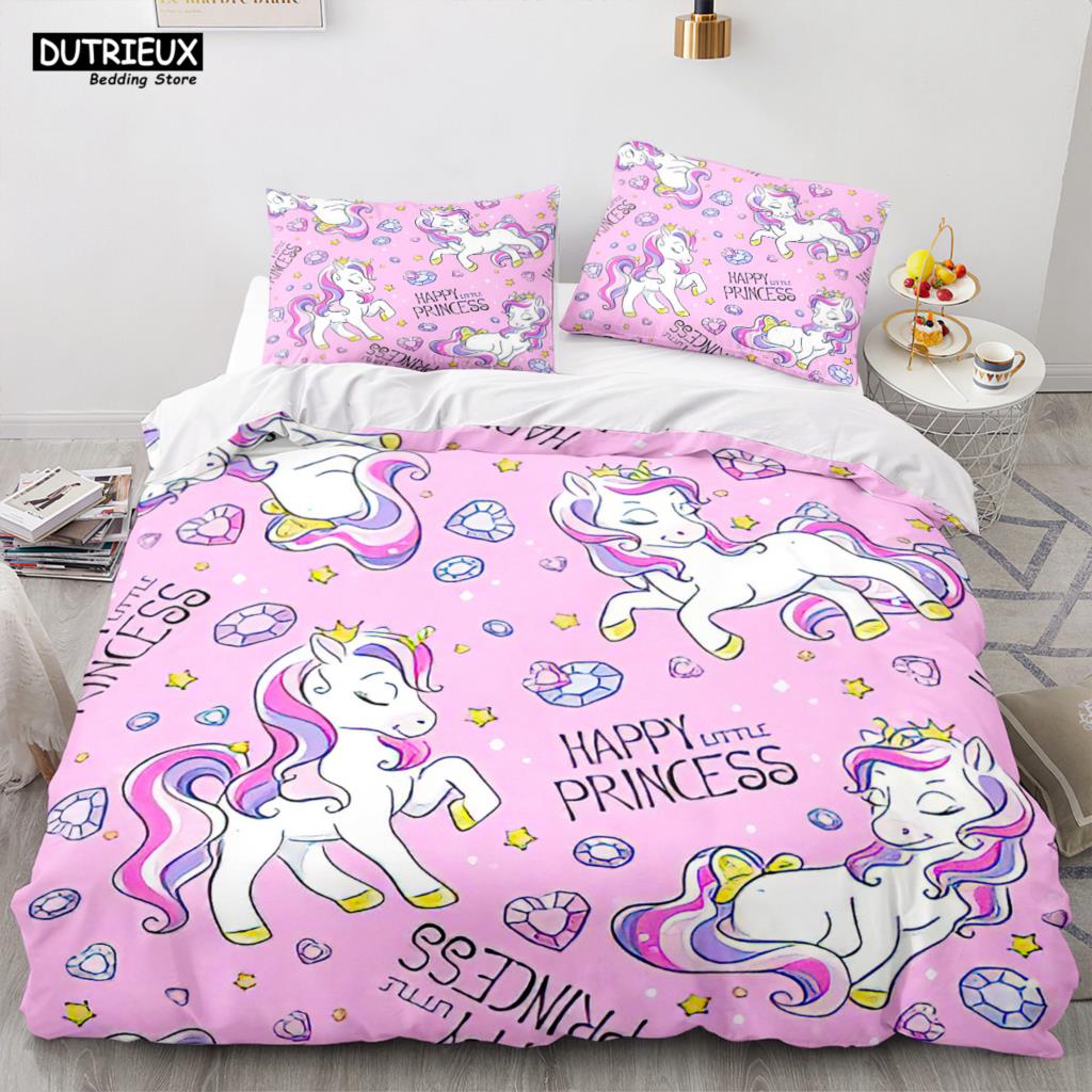 Cartoon Rainbow Unicorn Bedding Set Unicorn Sets Single Double Queen Twin Full Size Duvet Cover Kid Girls Child Soft Duvet Cover