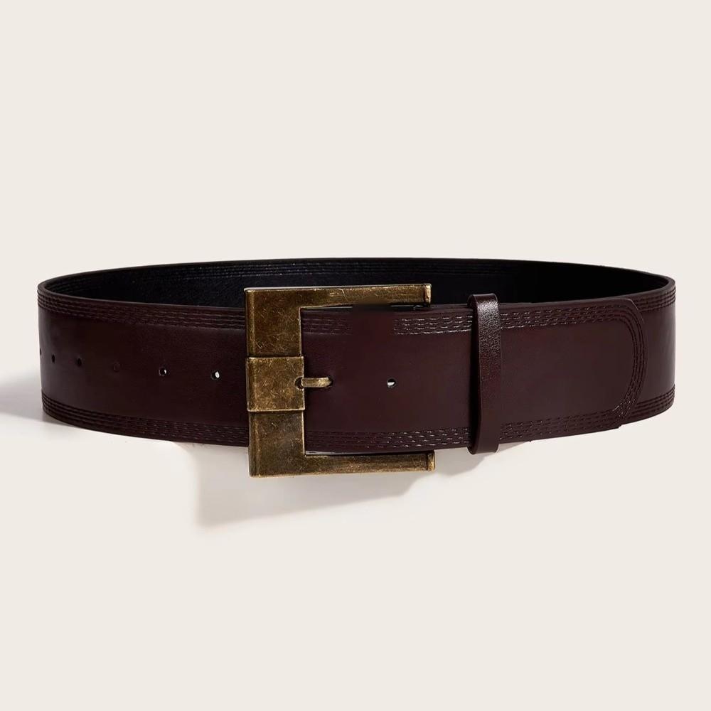 Y2K Wide Waist Belt Solid Color PU Leather Waistbands Retro Metal Buckle Wide Belt Woman