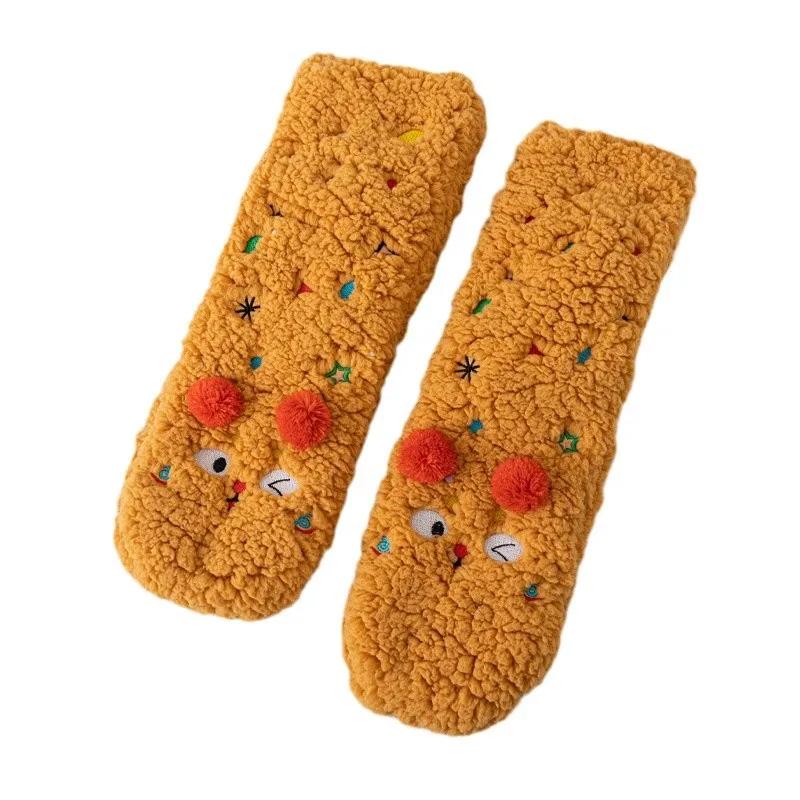 Women's Winter Socks Funny Thickened Warm Medium Tube Sock Warm Kawaii Cartoon Home Floor Coral Velvet Girls Fluffy Stockings