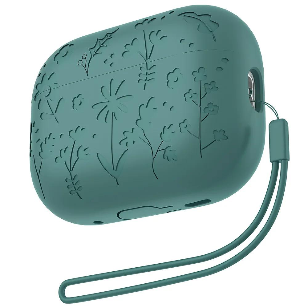 Case For Apple AirPods Pro 2 Flower Engraved Protective Case Soft Silicone Full Cover Anti-scratch Shockproof Case For AirPods 4