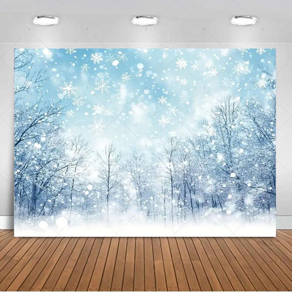 Paesaggio Invernale Scena di Neve Foresta Bianca Sfondo Fotografico Forniture Decorazioni Festa di Natale Striscione di Sfondo Oggetto di Scena per Foto