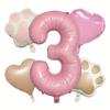 7PCS Animal Let's Pawty Dog Cat Paw Heart-shaped Aluminum Balloon 32inch Pink 1-9 Number Birthday Party Deco Balloon Baby Shower
