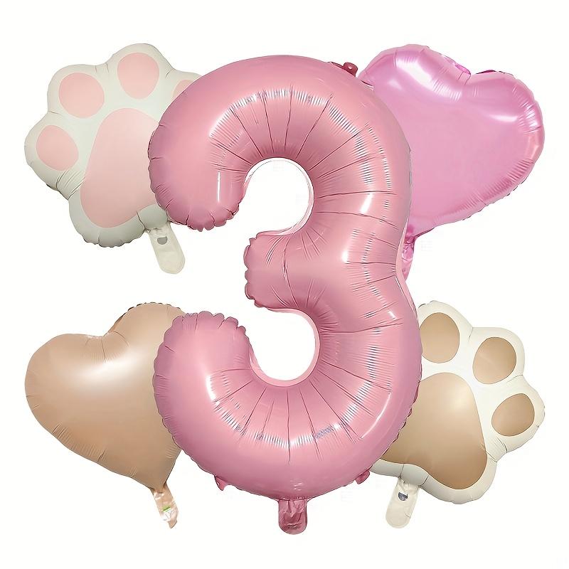 7PCS Animal Let's Pawty Dog Cat Paw Heart-shaped Aluminum Balloon 32inch Pink 1-9 Number Birthday Party Deco Balloon Baby Shower