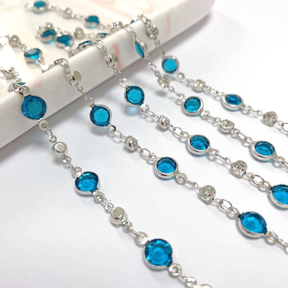 1meter Colorful Crystal Beads Beaded Chain Glass Bead Copper Necklace Chain Accessories for DIY Costumes Jewelry Making Material