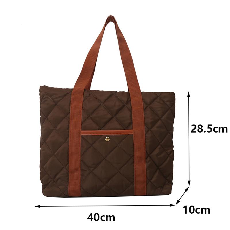Women Retro Personality Large Capacity Quilted Shoulder Bags Casual Contrast Color Handbags Oxford Padded Tote Shopping Bags MIT