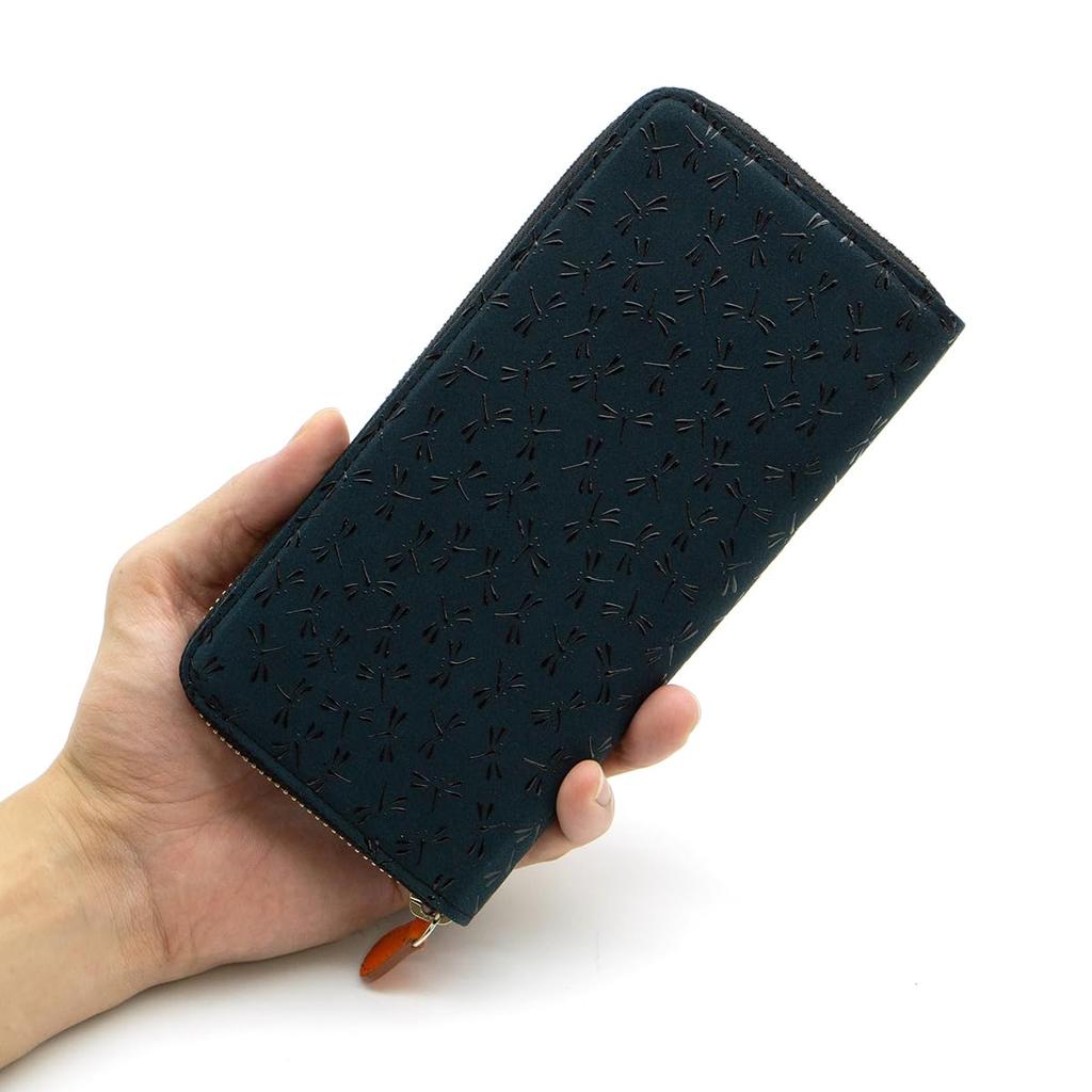 [Inden-ya] Inden HISOCA Hisoka Traditional Craft Koshu Inden Deerskin Lacquer Original Brand Wallet Green with Black Lacquer Dragonfly Design