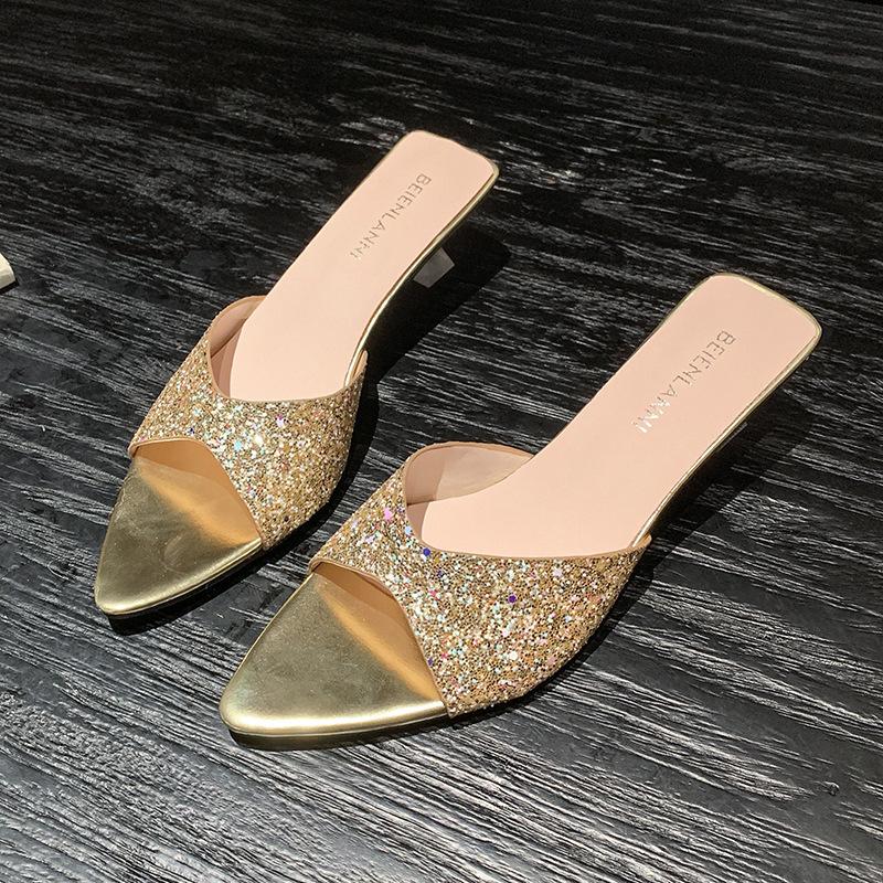 Internet celebrity sandals women's summer wear 2025 new thin heels pointed beautiful high heels open toe with cool slippers