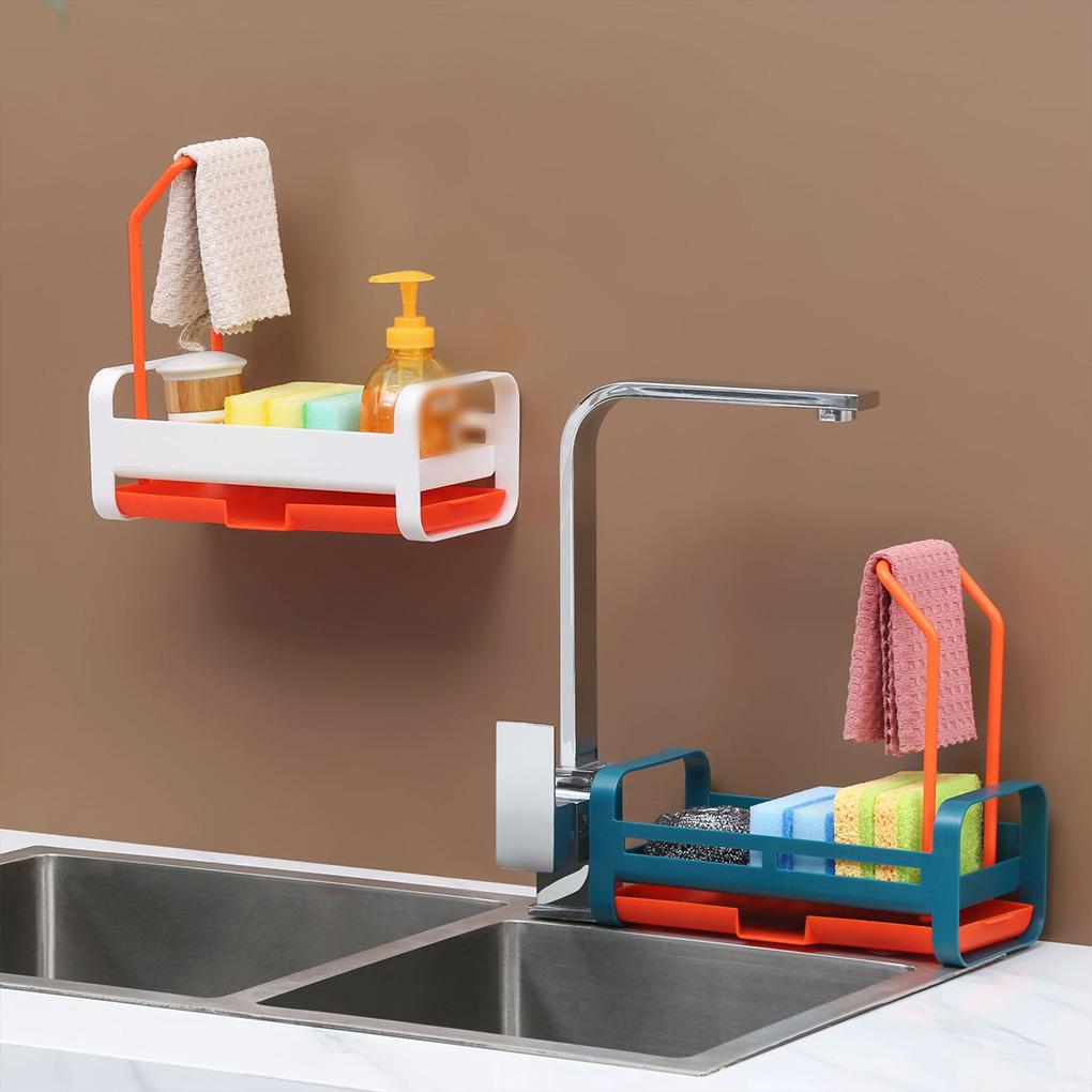 Sink Drain Shelf Kitchen Rod Dustcloth Sponge Storage Organizer Detachable Holder Washable Organization Basket Household