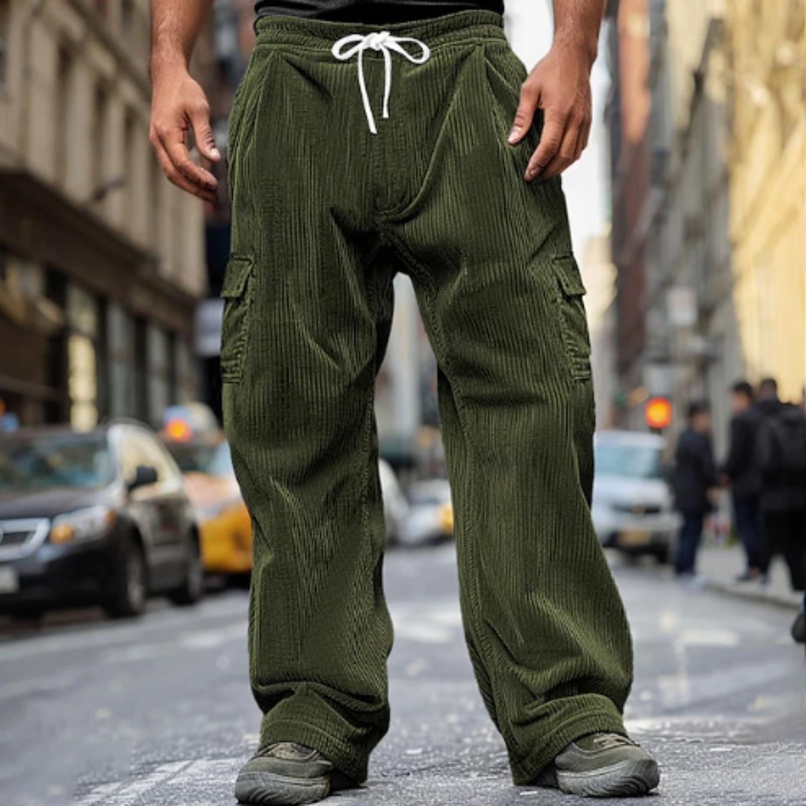

Men Corduroy Cargo Pants Relaxed Fit Drawstring Waist Multiple Pocket Casual Loose Trousers for Everyday Wear L армия зеленый