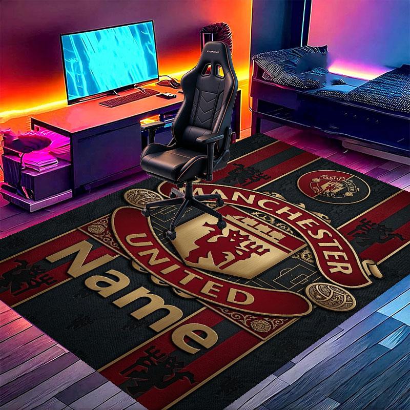 Custom Name Personalized Manchester United Print Carpet, Versatile Home Decor Rug, for Playroom, Apartment, Balcony, Entryway, Hallway Gift