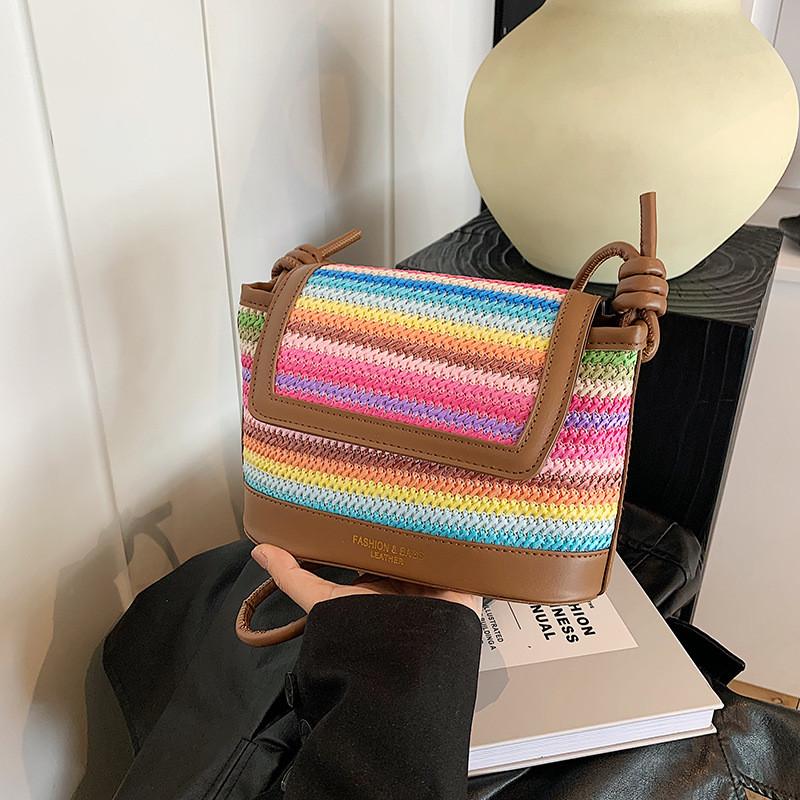 Fashionable Personalized Straw Tote Bag For Women Stylish Casual Mini Square Purse In Khaki Beige Pink Blue Colors