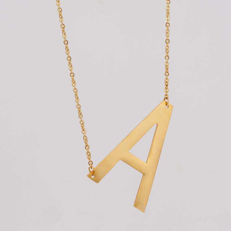18K Gold Stainless Steel Alphabet Necklace—Women's Titanium Steel 26-Letter Pendant