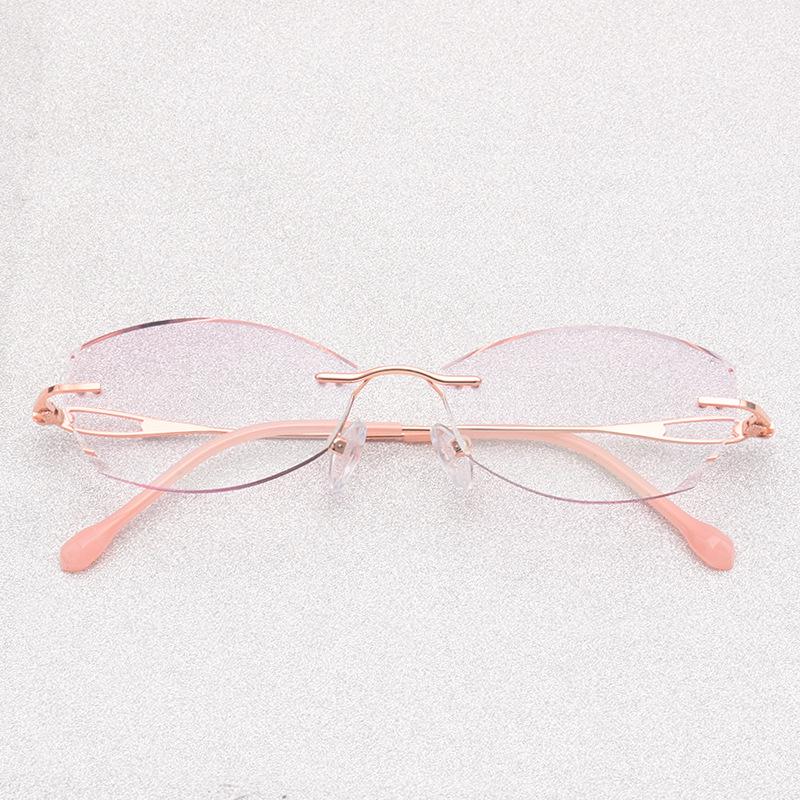 Women's Rimless Rhinestone Eyeglass Frames with Irregular Lenses - Anti-Blue Light & Myopia Reading Glasses