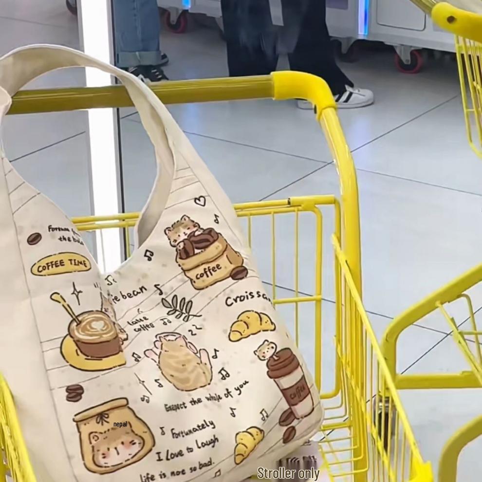 Vielseitige Cartoon-Kätzchen-Canvas-Tasche - Schultertasche mit großem Fassungsvermögen für Schule oder Pendeln