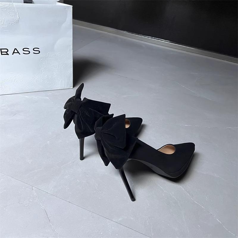 Fashionable High Heels Elegant Thin Stiletto Sharp Point Bow Party Single Shoes PU Leather Sharp Toe High Heel Shoes for Women
