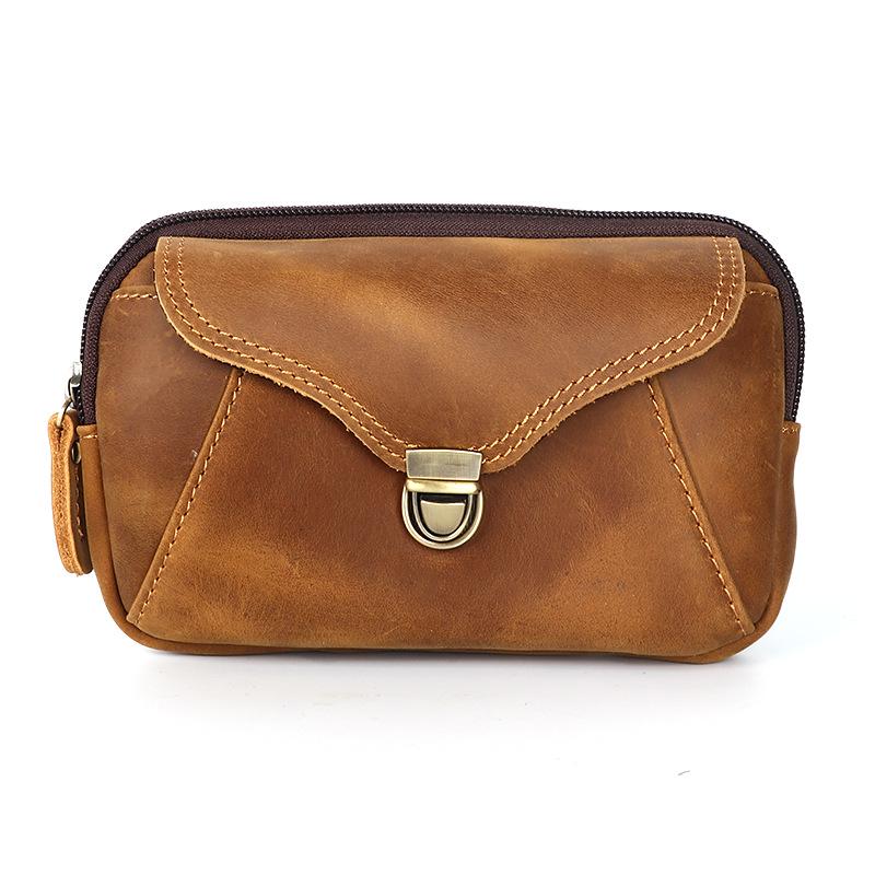 Men's Crazy Horse Top Grain Leather Waist Bag for 6.1-6.7" Phones