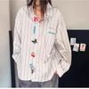 Unisex Retro Striped Long-Sleeve Embroidered Shirt: Versatile Casual Wear for Spring & Autumn