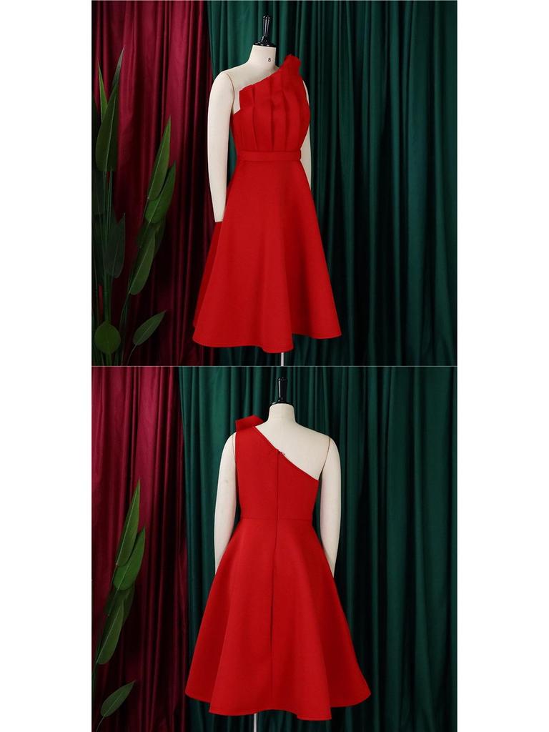 Plus Size Women's One-Shoulder Ruffle High-Waisted Evening Gown Dress