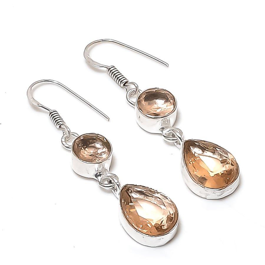 Натуральный камень морганит 925 пробы стерлинговое серебро Серьга 1,97 AE-11879