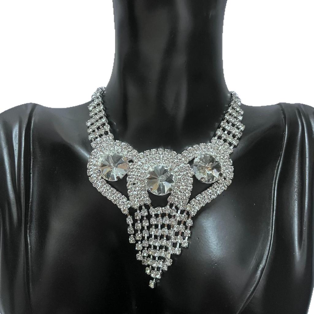 Elegant Rhinestone Tassel Necklace & Earring Set for Women - Sparkly, Trendy, and Versatile