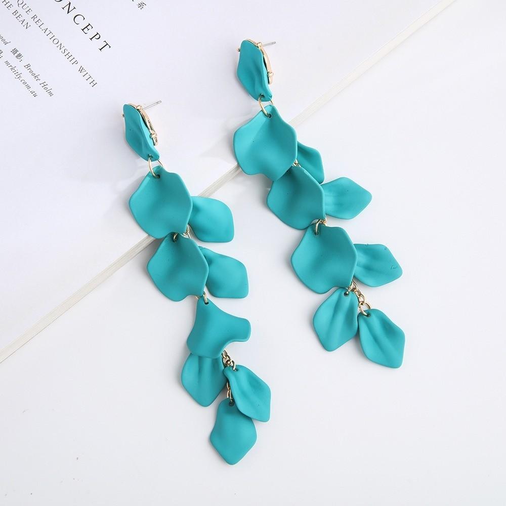 Retro Petal Leaves Drop Earrings Colorful Eardrop Elegant Long Tassel Earrings  Women