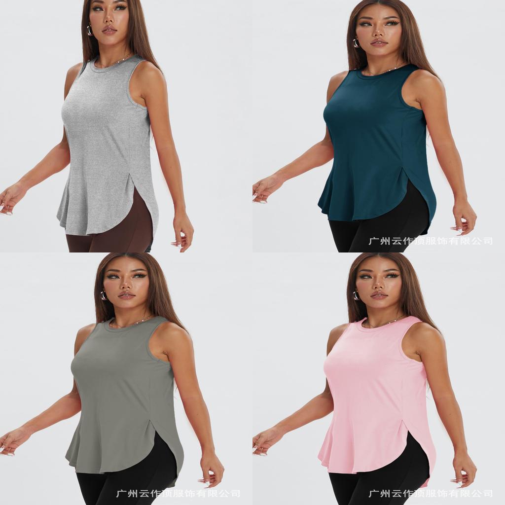 Workout Tank Top For Women With Side Slits Polyester Fabric For Yoga And Running