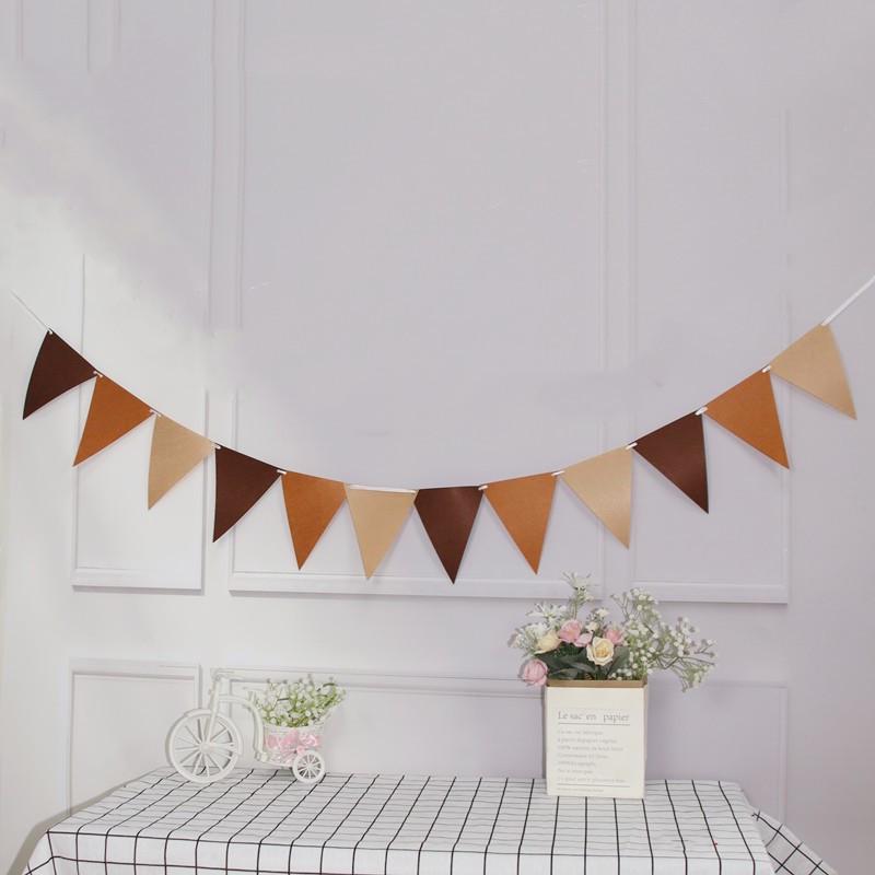 Forest Style Felt Triangle Party Flags In Brown, Blue, and Green