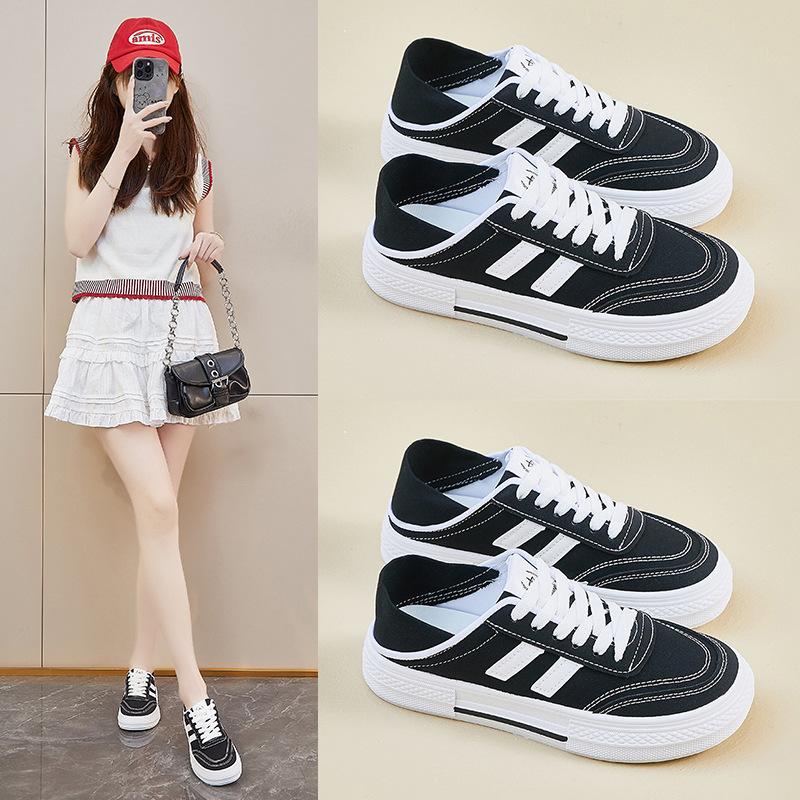 Summer Canvas Shoes New Style Female Students' Thick Sole Height-enhancing Breathable Casual Shoes Street Photography