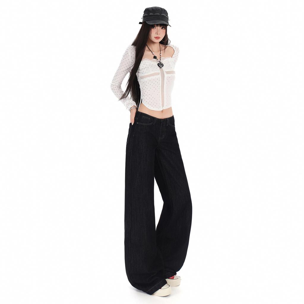 American original cow color low-rise slightly pulled jeans women's autumn new Spice Girl loose and thin wide-leg pants