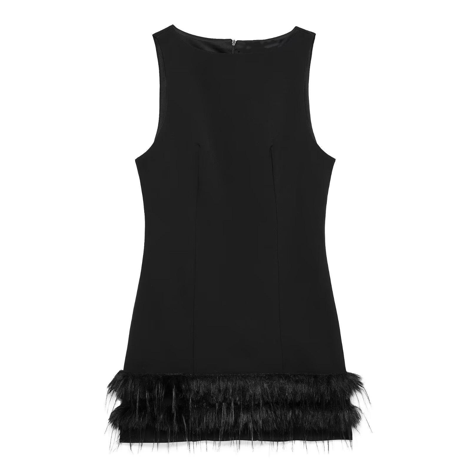 

2025 Spring Women s Slim Feather Sleeveless Stretch Dress Large