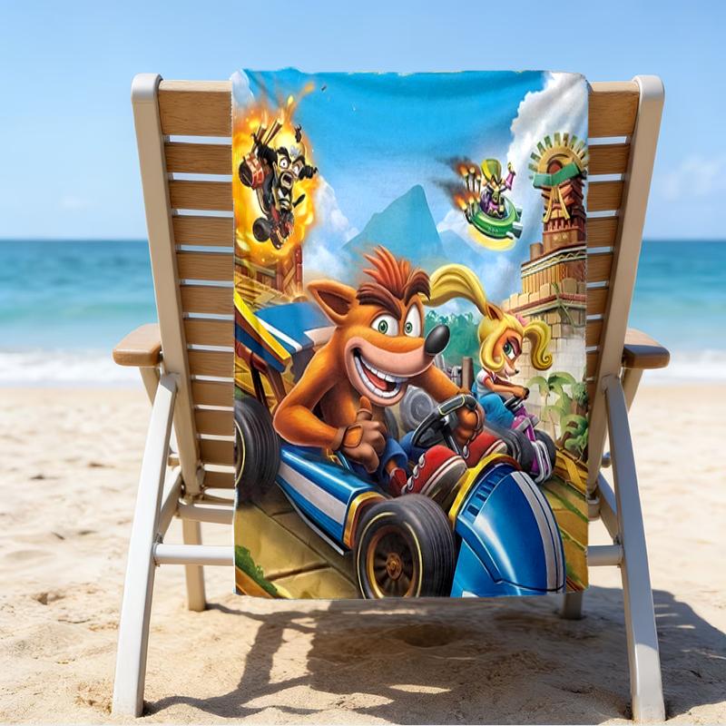 proof beach towel with a Crash Bandicoot pattern - soft,absorbent,quick-drying,machine washable - perfect for swimming,camping,bathing