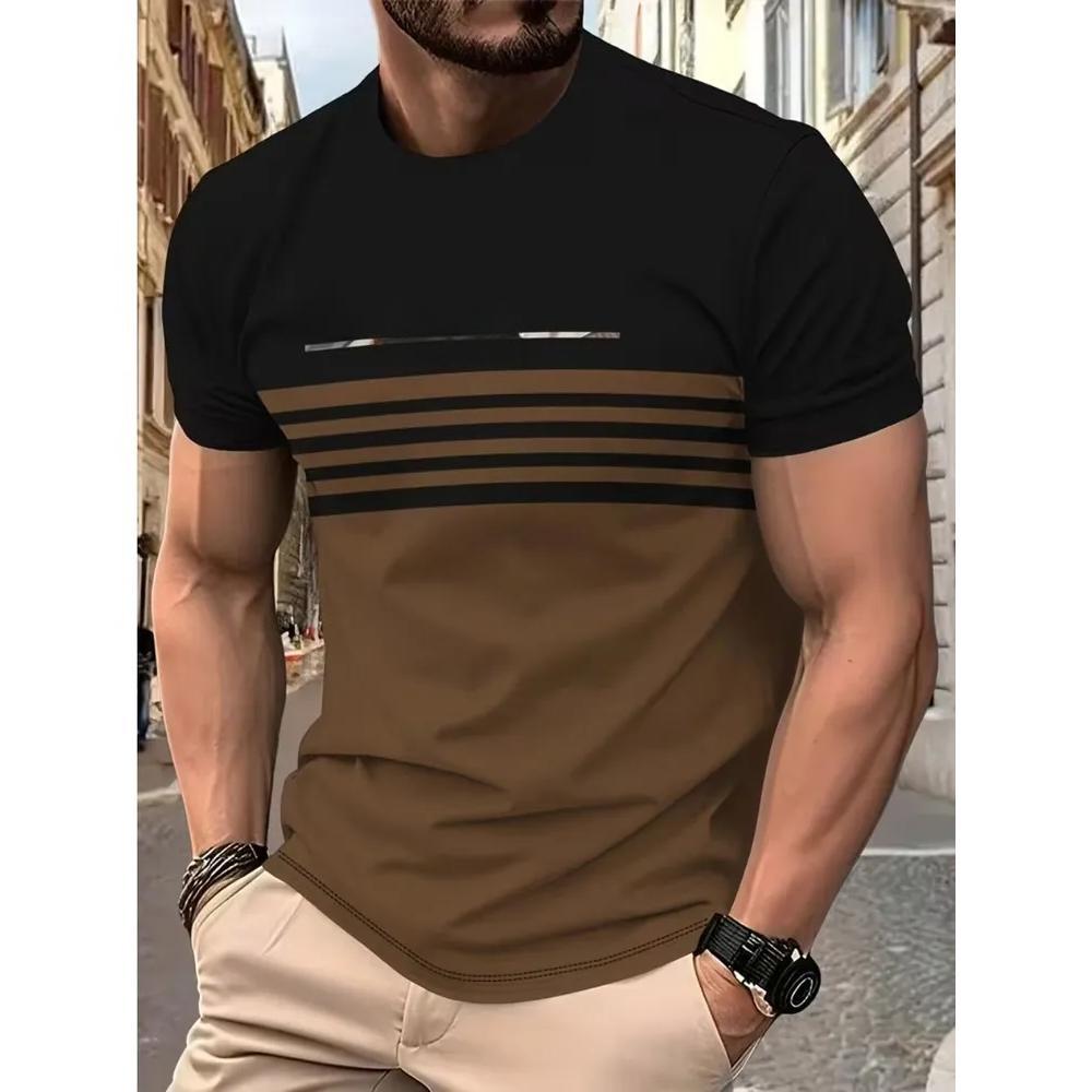 Fashion Versatile Men s Top Casual Comfort Striped Printed Short Sleeve Simple T-Shirts Men’s XS
