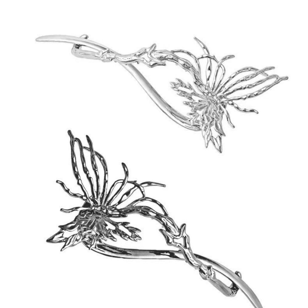 1pc Gothic Silver Metallic Hair Pins Intricate Butterfly Flower Design Perfect for Fantasy Inspired Looks Dark Academia Styles