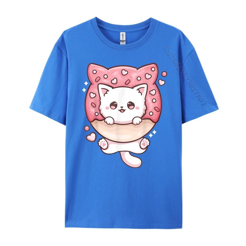 Kawaii Cat Donut Anime Lover Otaku Black Graphic T Shirts Oversized T Shirt Mens Tshirts Large Size Loose