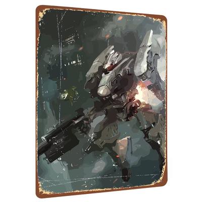 Mecha Warrior Metal Iron Painting Cyberpunk Style Wall Art Home Decor for Living Room Bedroom Study Room